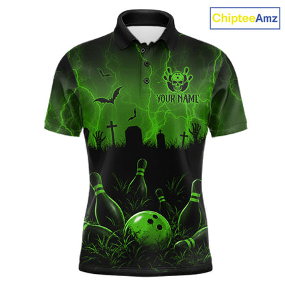 Green Halloween Bowling Shirt, Personalized Skeleton Bowling Shirt With Custom Team Name For Men NHT1524