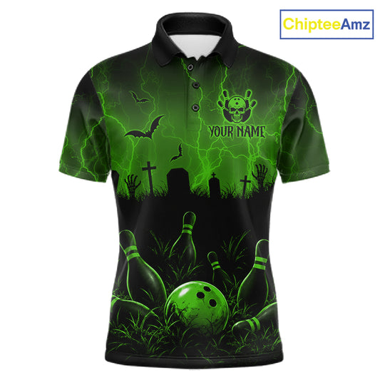 Green Halloween Bowling Shirt, Personalized Skeleton Bowling Shirt With Custom Team Name For Men NHT1524