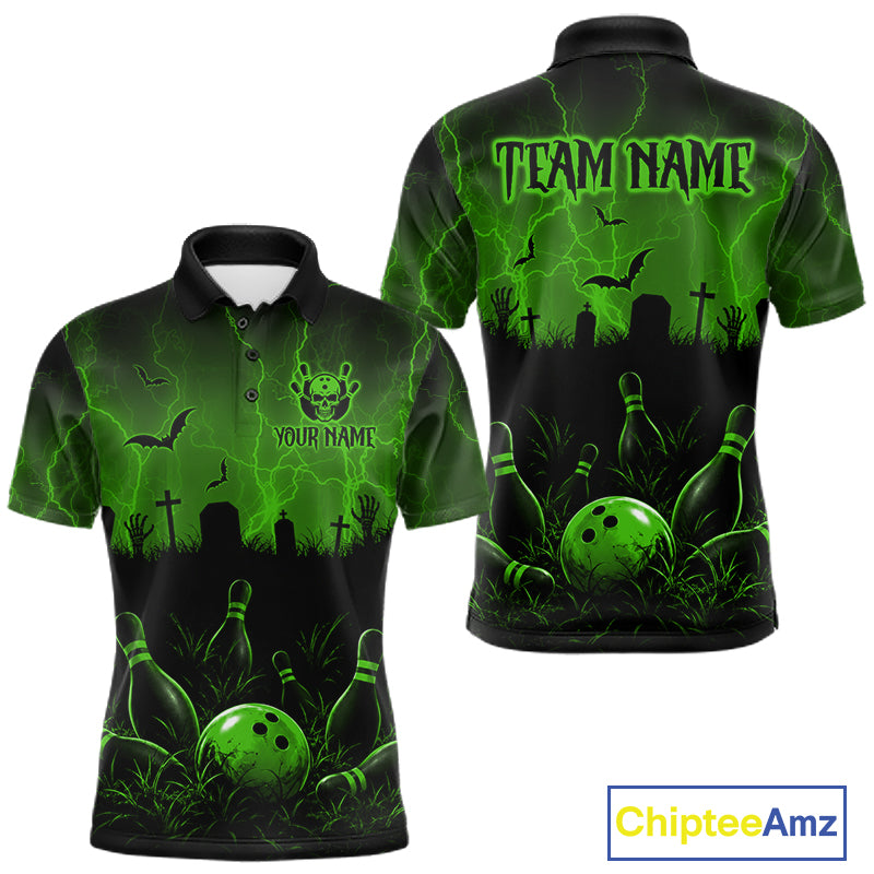Green Halloween Bowling Shirt, Personalized Skeleton Bowling Shirt With Custom Team Name For Men NHT1524