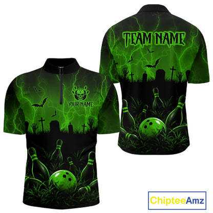 Green Halloween Bowling Shirt, Personalized Skeleton Bowling Shirt With Custom Team Name For Men NHT1524