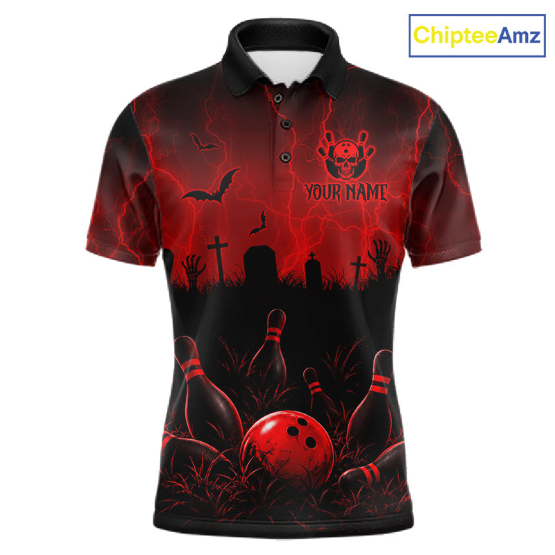 Red Halloween Bowling Shirt, Personalized Skeleton Bowling Shirt With Custom Team Name For Men NHT1526