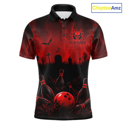 Red Halloween Bowling Shirt, Personalized Skeleton Bowling Shirt With Custom Team Name For Men NHT1526