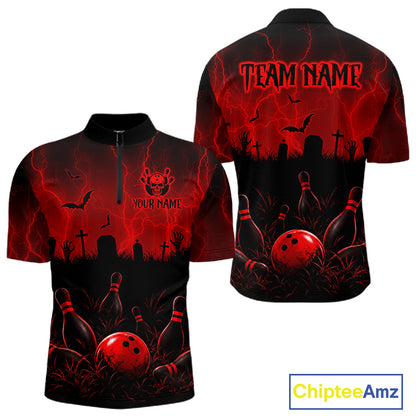 Red Halloween Bowling Shirt, Personalized Skeleton Bowling Shirt With Custom Team Name For Men NHT1526