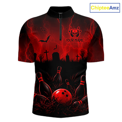 Red Halloween Bowling Shirt, Personalized Skeleton Bowling Shirt With Custom Team Name For Men NHT1526
