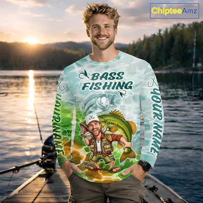 Custom Photo Scale Funny Bass Fishing Shirts Long Sleeve For Men, Fishing Team Jersey NHT909