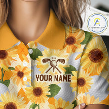 Load image into Gallery viewer, Personalized Sunflower Womens Golf Polo Shirt Custom Name Floral Golf Polo For Women 