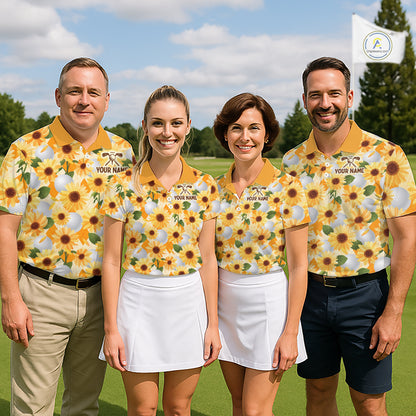 Personalized Sunflower Mens Golf Polo Shirt Custom Name Floral Golf Polo For Men NHT1070
