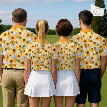 Personalized Sunflower Mens Golf Polo Shirt Custom Name Floral Golf Polo For Men NHT1070