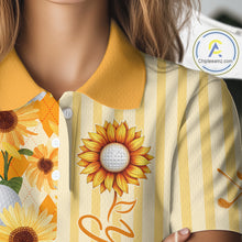 Load image into Gallery viewer, Personalized Sunflower Womens Golf Polo Shirt Custom Name Golf Ball Floral Polo Shirt 