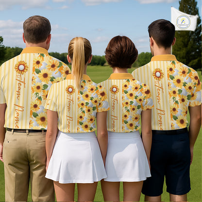 Personalized Sunflower Mens Golf Polo Shirt Custom Name Golf Ball Floral Polo Shirt NHT1071