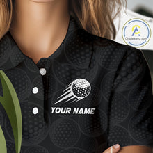 Load image into Gallery viewer, Personalized Womens Golf Polo Shirt Custom Name, Black Green Argyle Golf Team Polo NHT1074