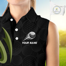 Load image into Gallery viewer, Personalized Womens Sleeveless Golf Polo Shirt Custom Name, Black Green Argyle Golf Team Polo 