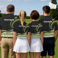 Load image into Gallery viewer, Personalized Womens Golf Polo Shirt Custom Name, Black Green Argyle Golf Team Polo NHT1074