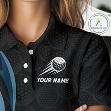 Load image into Gallery viewer, Personalized Womens Golf Polo Shirt Custom Name, Black Blue Argyle Golf Team Polo NHT1075
