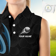 Load image into Gallery viewer, Personalized Womens Sleeveless Golf Polo Shirt Custom Name, Black Blue Argyle Golf Team Polo NHT1075