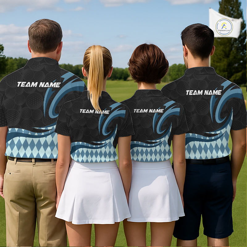 Personalized Womens Golf Polo Shirt Custom Name, Black Blue Argyle Golf Team Polo NHT1075