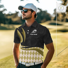 Load image into Gallery viewer, Personalized Mens Golf Polo Shirt Custom Name, Black Yellow Argyle Golf Team Polo 