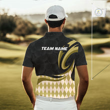Load image into Gallery viewer, Personalized Mens Golf Polo Shirt Custom Name, Black Yellow Argyle Golf Team Polo 