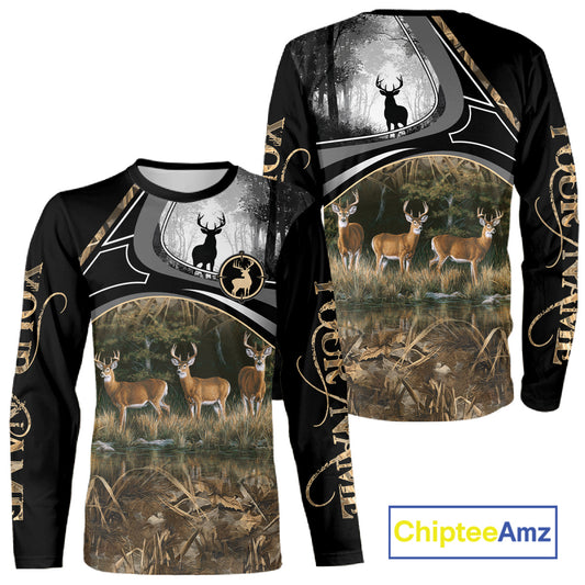 Personalized Whitetail Deer Hunting 3D All Over Printed Hoodie Brown Camouflage, Hunting Gift NHT366