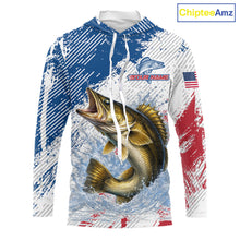 Load image into Gallery viewer, Custom Patriotic American Flag Walleye Hooded Fishing Shirts Long Sleeve, Fishing Tournament Jerseys NHT549