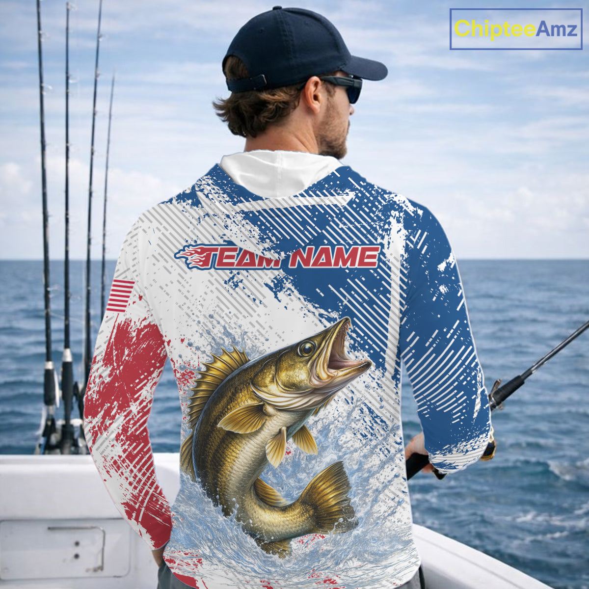 Custom Patriotic American Flag Walleye Hooded Fishing Shirts Long Sleeve, Fishing Tournament Jerseys NHT549