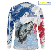 Load image into Gallery viewer, Custom Patriotic American Flag Crappie Fishing Shirts Long Sleeve, Fishing Tournament Jerseys NHT550