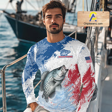 Load image into Gallery viewer, Custom Patriotic American Flag Crappie Fishing Shirts Long Sleeve, Fishing Tournament Jerseys NHT550