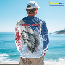 Load image into Gallery viewer, Custom Patriotic American Flag Crappie Fishing Shirts Long Sleeve, Fishing Tournament Jerseys NHT550