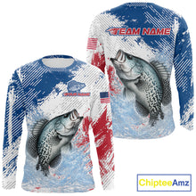 Load image into Gallery viewer, Custom Patriotic American Flag Crappie Fishing Shirts Long Sleeve, Fishing Tournament Jerseys NHT550