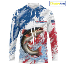 Load image into Gallery viewer, Custom Patriotic American Flag Catfish Fishing Shirts Long Sleeve Hooded, Fishing Tournament Jerseys NHT552