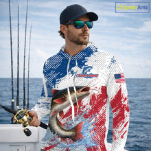 Load image into Gallery viewer, Custom Patriotic American Flag Catfish Fishing Shirts Long Sleeve Hooded, Fishing Tournament Jerseys NHT552