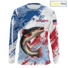 Load image into Gallery viewer, Custom Patriotic American Flag Catfish Fishing Shirts Long Sleeve, Fishing Tournament Jerseys NHT552