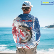 Load image into Gallery viewer, Custom Patriotic American Flag Catfish Fishing Shirts Long Sleeve, Fishing Tournament Jerseys NHT552