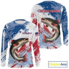 Load image into Gallery viewer, Custom Patriotic American Flag Catfish Fishing Shirts Long Sleeve, Fishing Tournament Jerseys NHT552