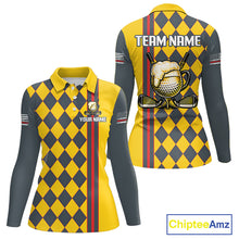 Load image into Gallery viewer, Personalized Womens Golf Polo Shirt Beer And Golf Ball Graphic Custom Team Name Golf Jersey|Yellow 