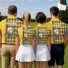 Load image into Gallery viewer, Personalized Womens Golf Polo Shirt Beer And Golf Ball Graphic Custom Team Name Golf Jersey|Yellow NHT1090