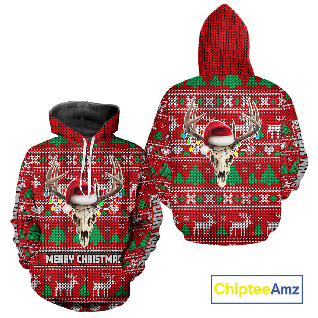 Funny Ugly Sweater Pattern Skull Deer Hunting Custom All Over Print Shirts NHT302