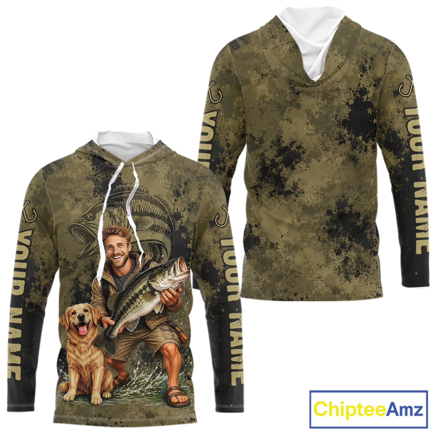 Custom Father's Day Bass Hooded Fishing Shirt With Face, Personalized Custom Photo Funny Fishing Shirt|Dark NHT916
