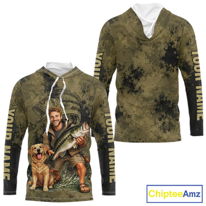 Custom Father's Day Bass Hooded Fishing Shirt With Face, Personalized Custom Photo Funny Fishing Shirt|Dark NHT916