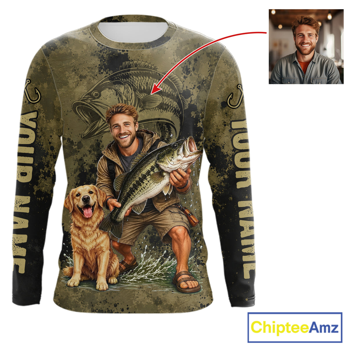 Custom Father's Day Bass Fishing Shirts With Face, Personalized Custom Photo Funny Fishing Shirt|Dark NHT916