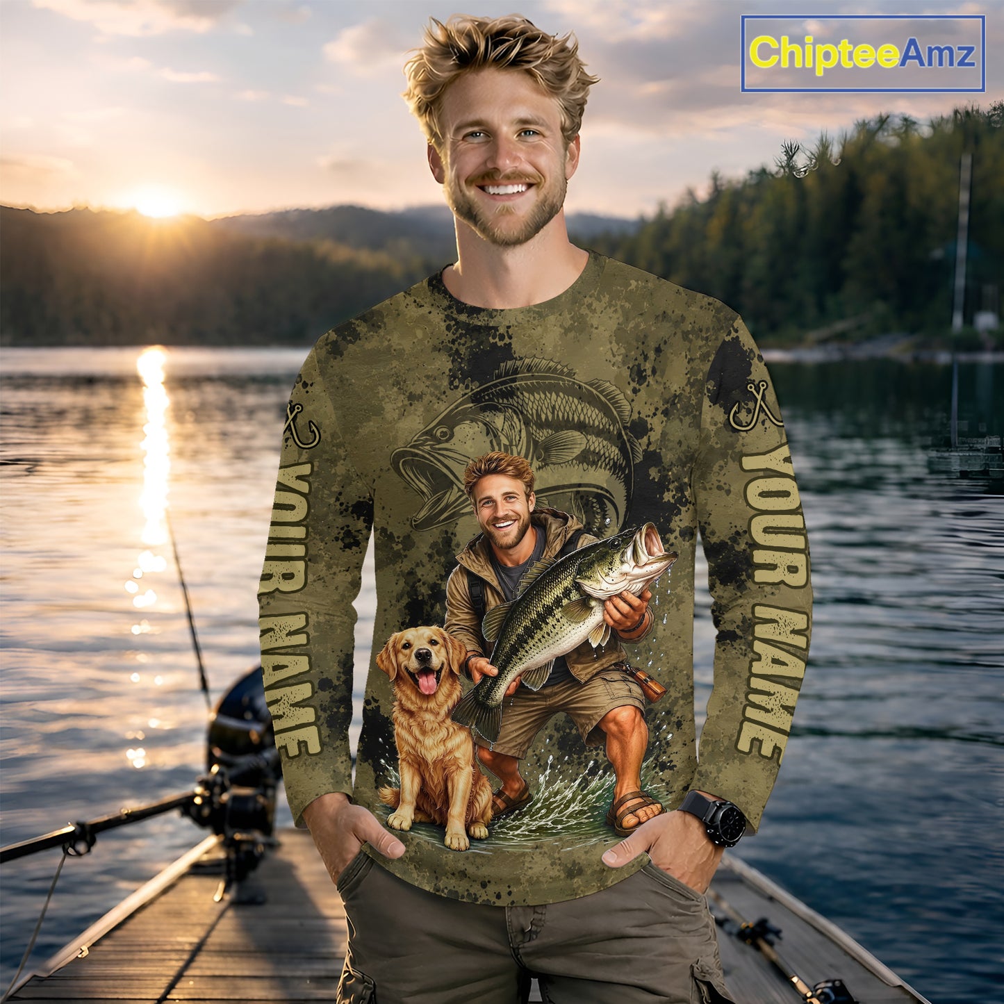 Custom Father's Day Bass Fishing Shirts With Face, Personalized Custom Photo Funny Fishing Shirt|Dark NHT916
