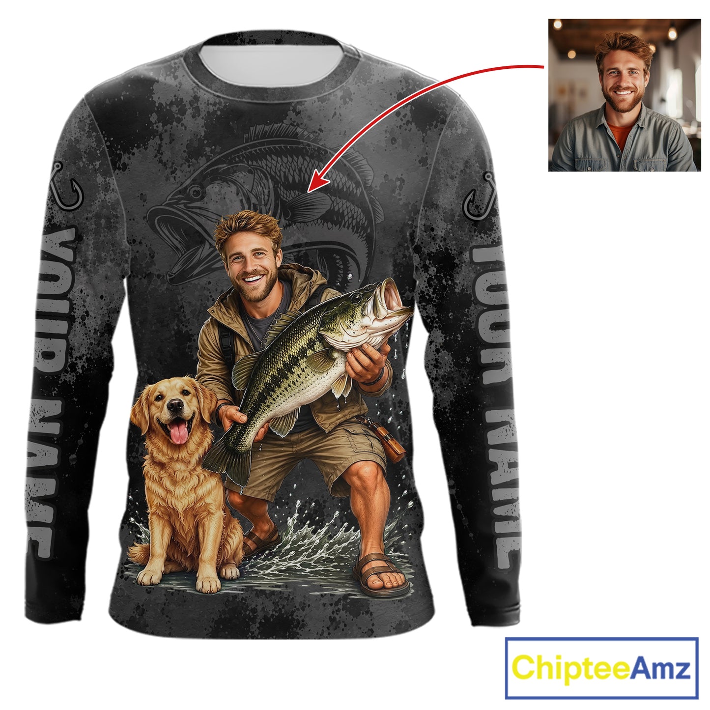 Custom Father's Day Bass Fishing Shirts With Face, Personalized Custom Photo Funny Fishing Shirt|Gray NHT917
