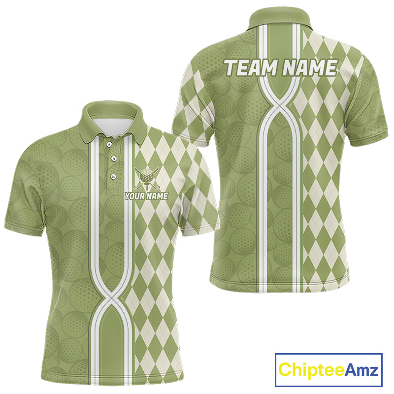 Custom Men Golf Polo Shirt, Argyle Green Golf Shirt, Personalized Name Team Golf Polo NHT1556