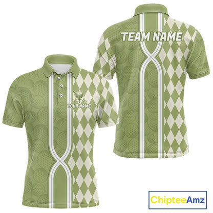 Custom Men Golf Polo Shirt, Argyle Green Golf Shirt, Personalized Name Team Golf Polo NHT1556
