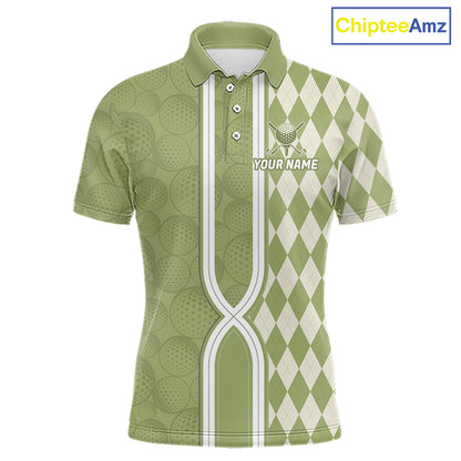 Custom Men Golf Polo Shirt, Argyle Green Golf Shirt, Personalized Name Team Golf Polo NHT1556