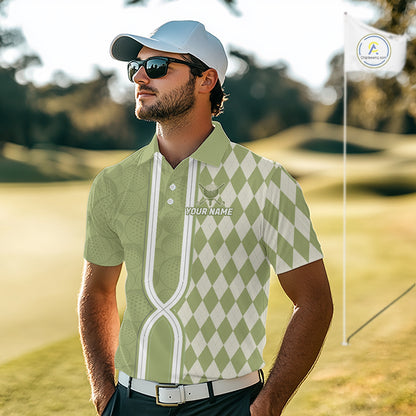Custom Men Golf Polo Shirt, Argyle Green Golf Shirt, Personalized Name Team Golf Polo NHT1556