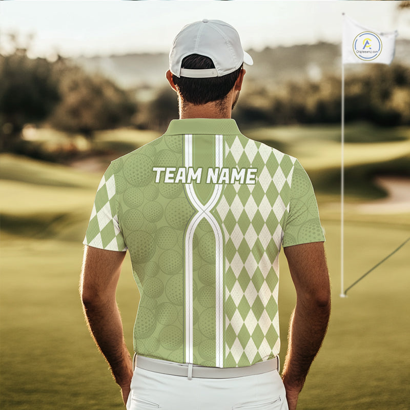 Custom Men Golf Polo Shirt, Argyle Green Golf Shirt, Personalized Name Team Golf Polo NHT1556