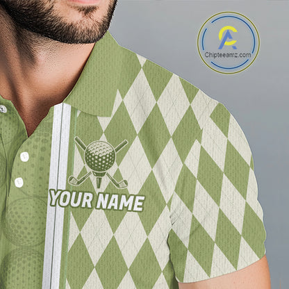 Custom Men Golf Polo Shirt, Argyle Green Golf Shirt, Personalized Name Team Golf Polo NHT1556