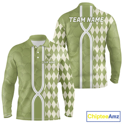 Custom Men Golf Polo Shirt, Argyle Green Golf Shirt, Personalized Name Team Golf Polo NHT1556