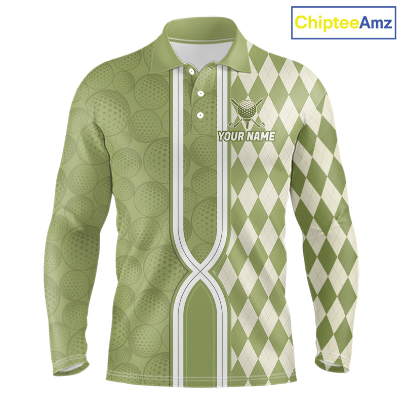 Custom Men Golf Polo Shirt, Argyle Green Golf Shirt, Personalized Name Team Golf Polo NHT1556